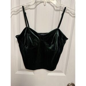 Green Velvet Corset Crop Top M Bustier Cami Whimsy Goth Halloween Fairycore Y2K